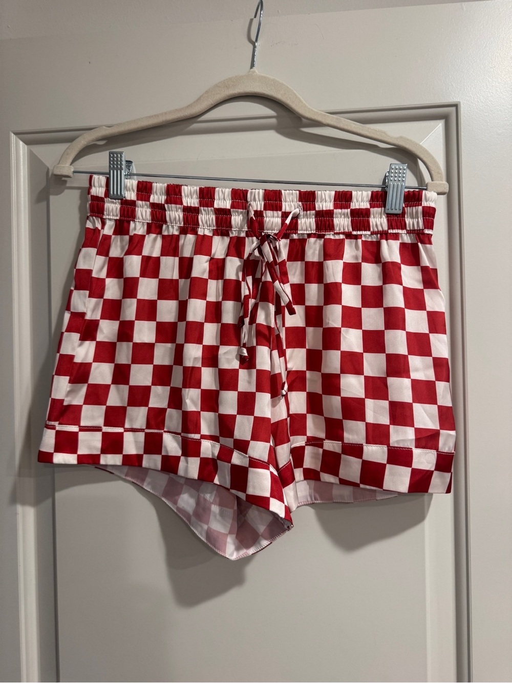 Show Me Your MuMu Red & White Checkerboard Drawstring Athletic Shorts
